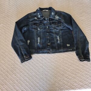 Dark Blue Distressed Women's Denim Jacket